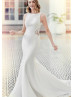 Ivory Lace Satin Open Back Graceful Wedding Dress